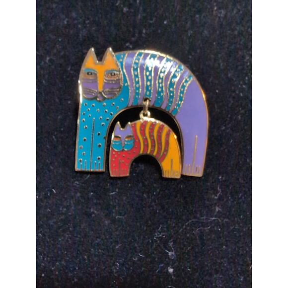 Laurel Burch Jewelry - Laurel Burch Mr. Jio’s Cat Vintage Cloisonné Enamel Cat Brooch Mom Kitten Signed